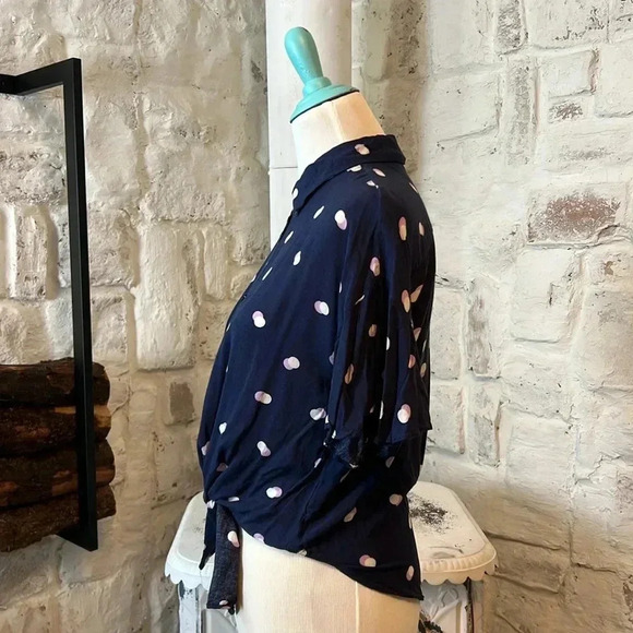 Blu Pepper | Tie Front Double Polka Dot Button Up Blouse - Picture 6 of 8